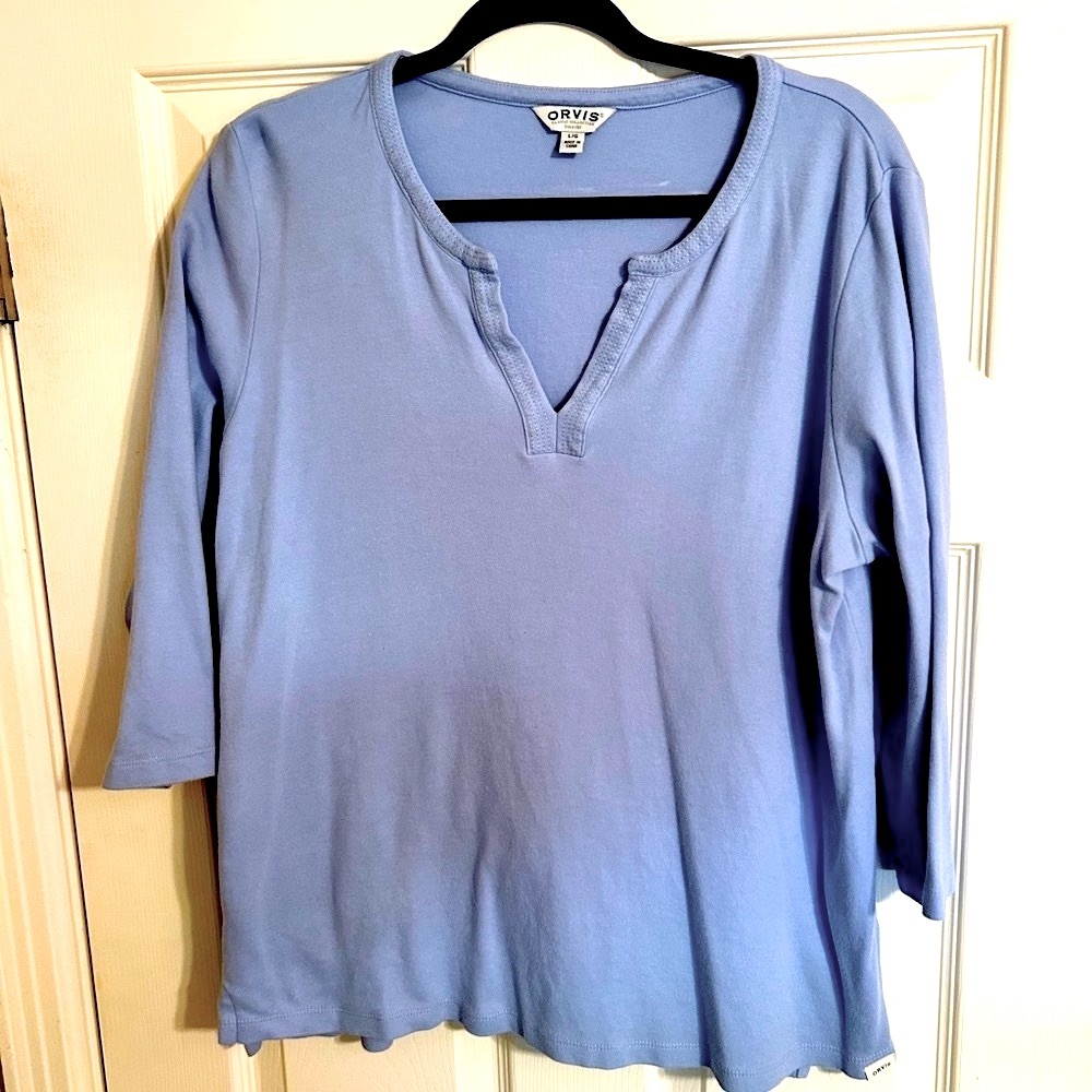 Orvis Plus Size Light Blue Long Sleeve Top